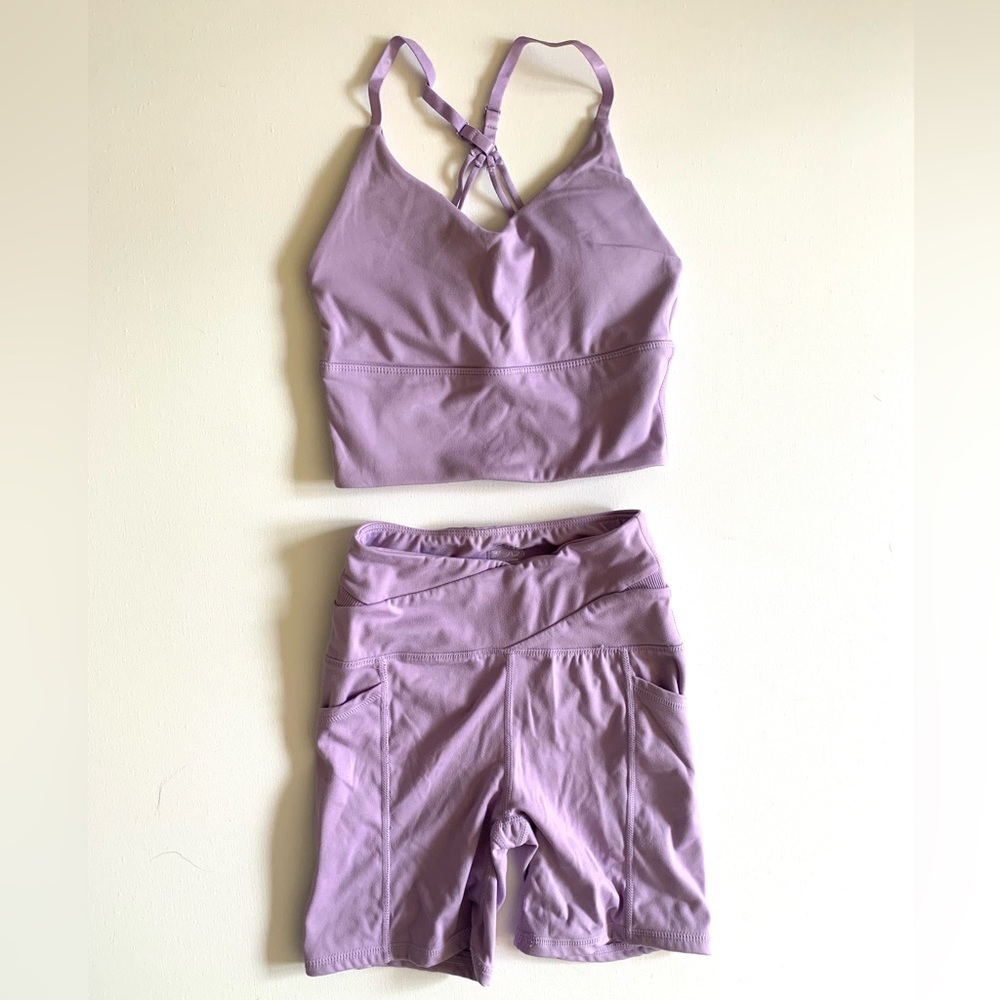 Light purple lavender cotton on workout set bra bike shorts xs